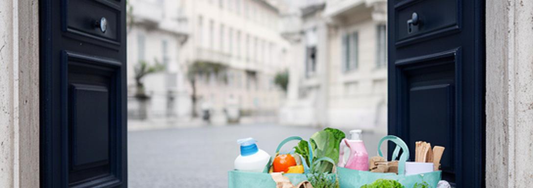 Borse della spesa consegnate davanti a un'abitazione nel centro di Trieste