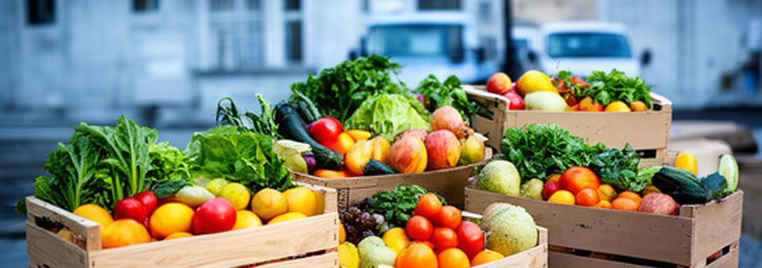 Cassette di spesa con frutta e verdura pronte per la consegna a domicilio a Trieste